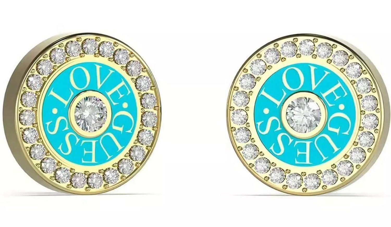 Złote kolczyki wkrętki Guess z niebieską emalią i cyrkoniami JUBE04081JWYGTQT-U. Stalowe koczyki marki Guess. Kolczyki stalowe z cyrkoniami. Kolczyki z cyrkoniami Guess. Kolczyki Guess na sztyft idealne na prezent..jpg