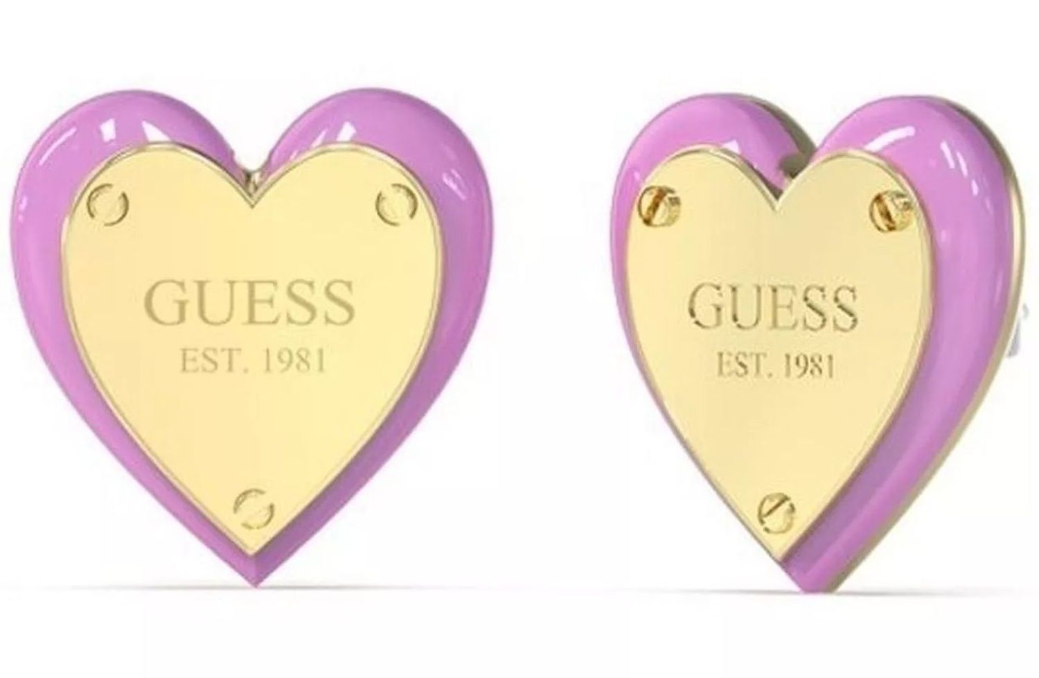 Złote kolczyki wkrętki Guess z różową emalią serca JUBE04207JWYGPKT-U.jpg