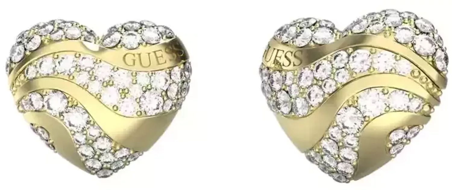 Kolczyki GUESS serca JUBE04504JWYGTU Kolczyki GUESS stalowe w kształcie serc, ozdobione cyrkoniami. 1.webp