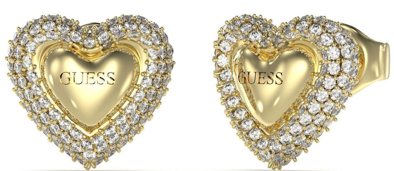 Zakochaj się w kolczykach Guess JUBE05020JWYGTU – pozłacane serduszka ze stali szlachetnej, ozdobione cyrkoniami. Idealny wybór na prezent i na co dzień!1.jpg