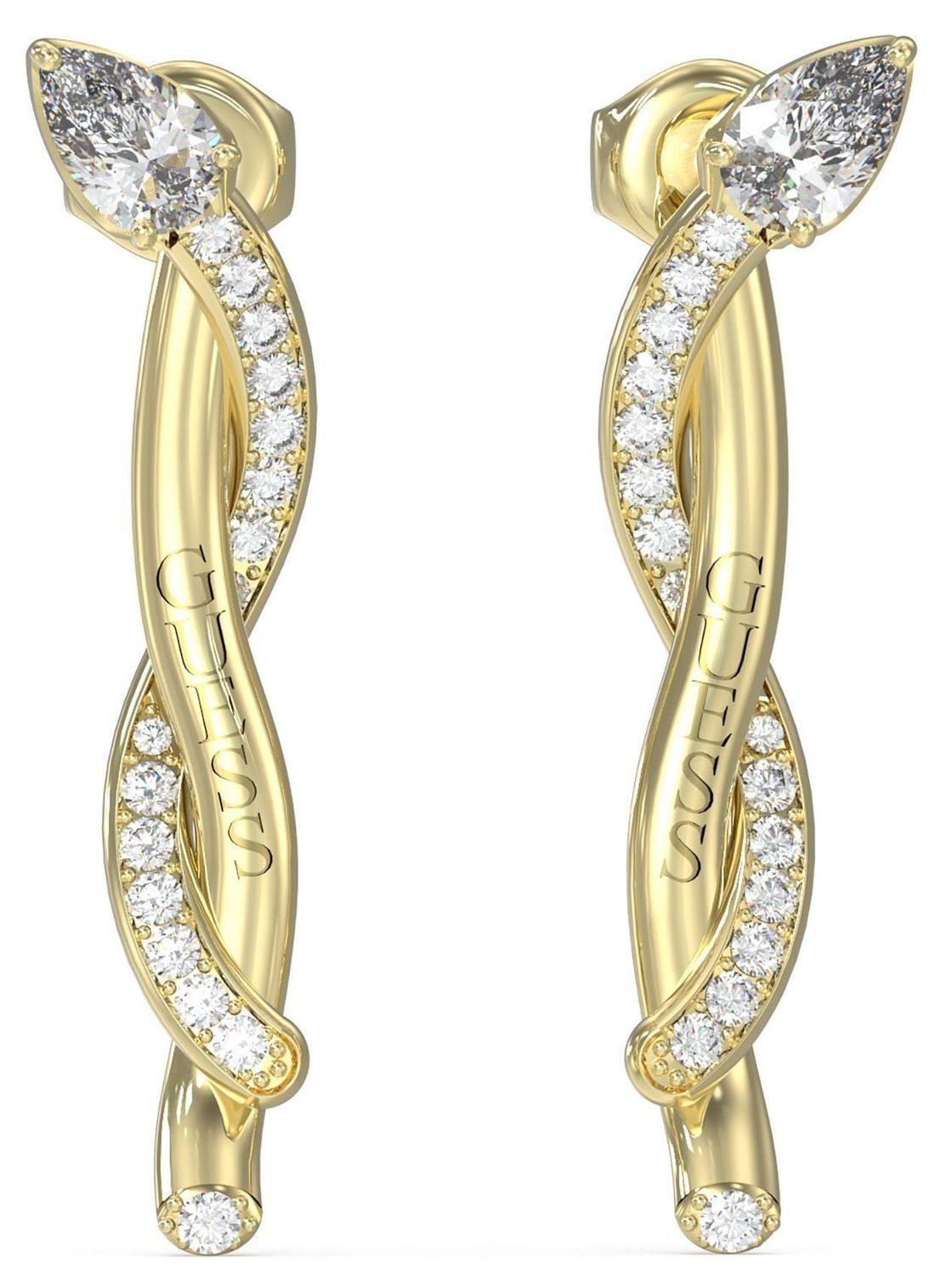 Złote kolczyki Guess z cyrkoniamistalowe. Damskie kolczyki Guess to błyszczące dodatki1.jpg