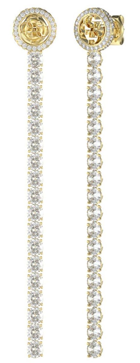 Odkryj kolczyki Guess Paradise JUBE05144JWYGTU – pozłacane, wiszące kolczyki z cyrkoniami i charms 4G. Luksusowy blask i elegancja w jednym dodatku.1.jpg