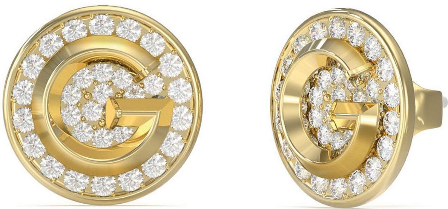 Kolczyki Guess G Crystal JUBE05448JWYGT-U – okrągłe, stalowe, pozłacane, z literką „G” i kryształkami. Stylowa, subtelna biżuteria na każdą okazję.1.jpg