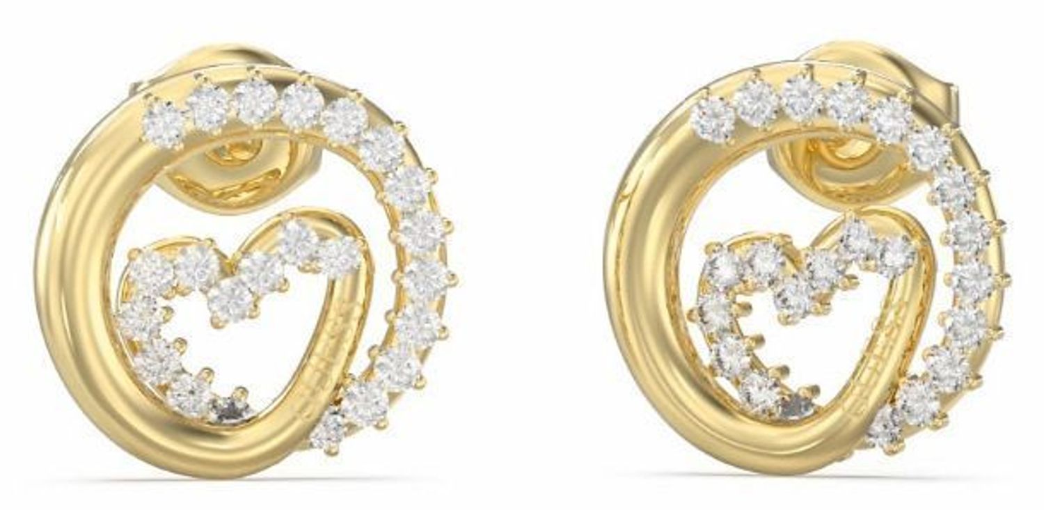 Delikatne kolczyki damskie pozłacane JUBE05528JWYGTU o okrągłym kształcie 1,3 cm, zdobione serduszkiem i cyrkoniami. Wygodne zapięcie na sztyft. Romantyczna biżuteria na co dzień.1.jpg