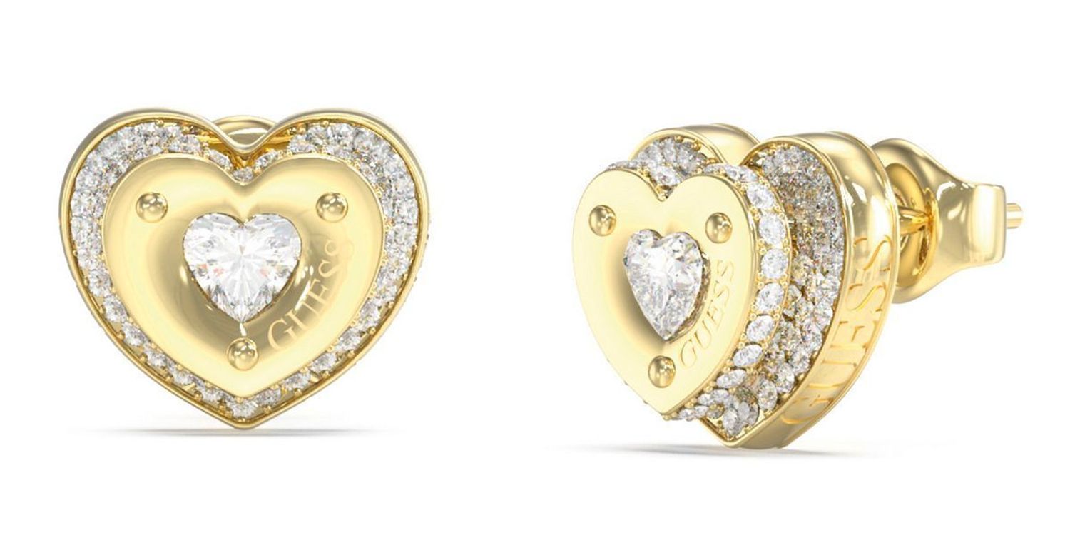 Kolczyki Guess JUBE05551JWYGTU – pozłacane serca ze stali szlachetnej, zdobione cyrkoniami. Zapięcie na sztyft, rozmiar 1,3 cm. Stylowa biżuteria dla kobiet.11r.jpg