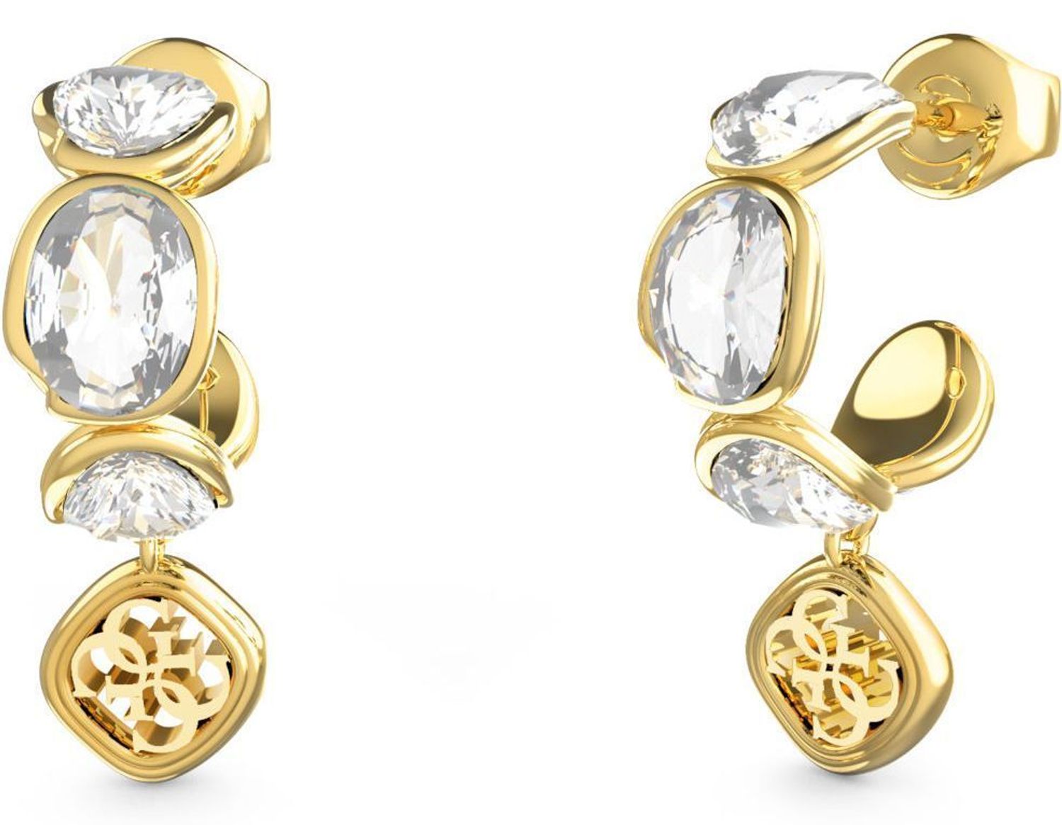 Kolczyki Guess JUBE05571JWYGTU – stalowe kółka pozłacane, z dużymi cyrkoniami i zawieszką z logo GUESS. Długość 2,5 cm, zapięcie na sztyft. Stylowa i nowoczesna biżuteria.1a.jpg