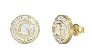 Kolczyki damskie Guess złote z literką 'G' perłowym środkiem i cyrkoniami (2).jpg
