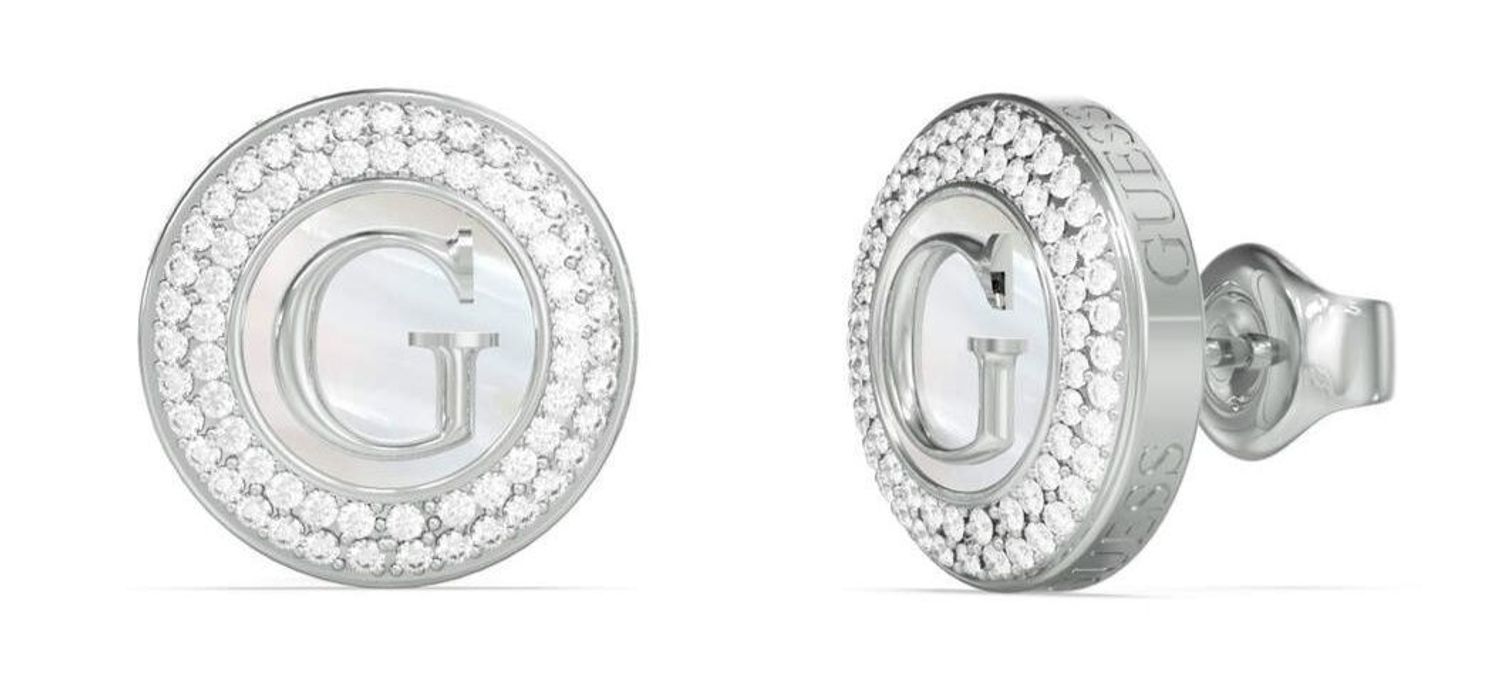 Kolczyki damskie Guess srebrne z perłowym środkiem i cyrkoniami.jpg