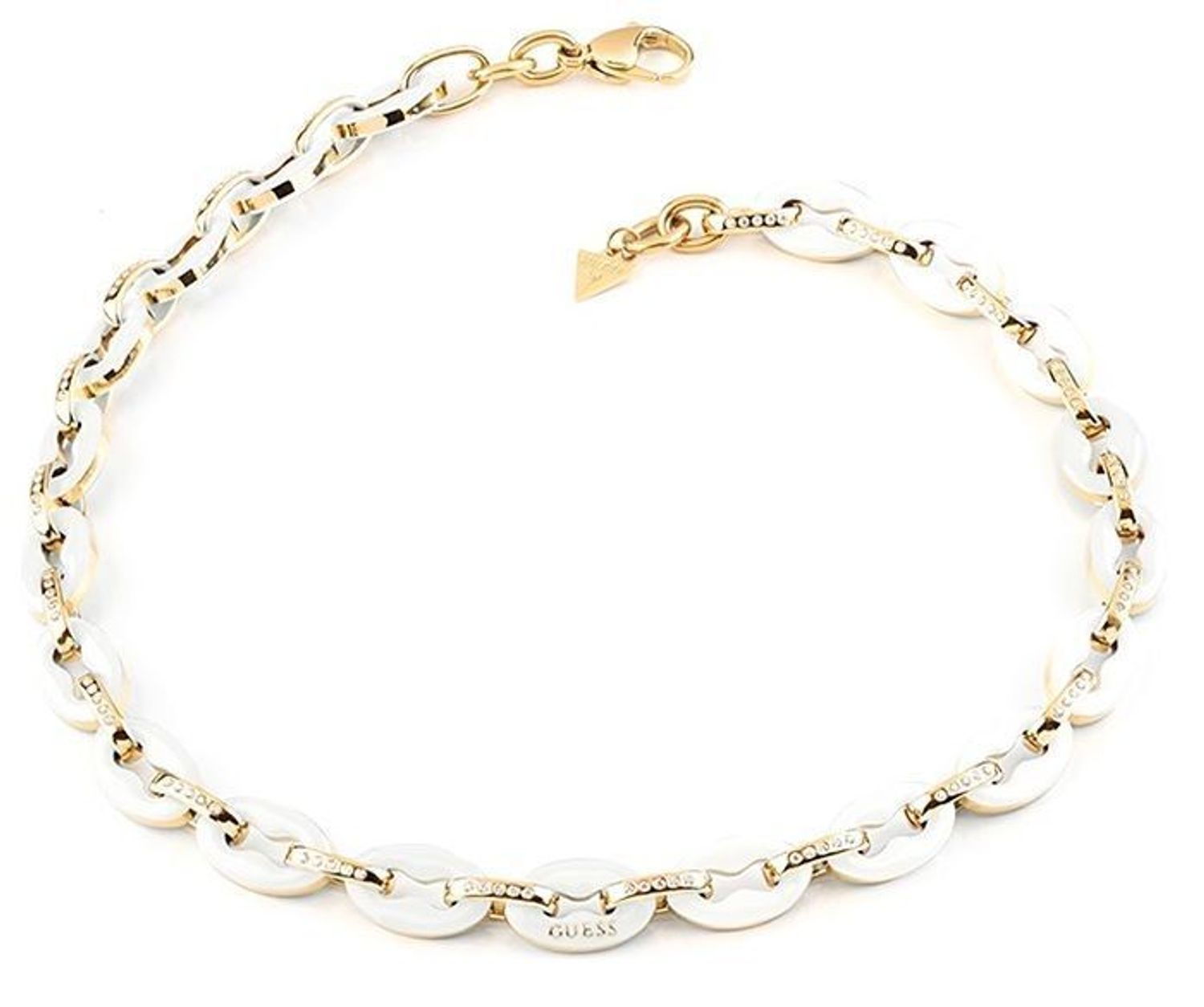 Naszyjnik GUESS pozłacany z białymi ogniwkami JUBN01410JWYGWHT-U. Naszyjnik damski Guess. Damski naszyjnik stalowy Guess. Naszyjnik damski w złotym kolorze Guess. Naszyjnik z białymi ogniwkami Guess. Naszyjnik damski Guess na prezent..jpg