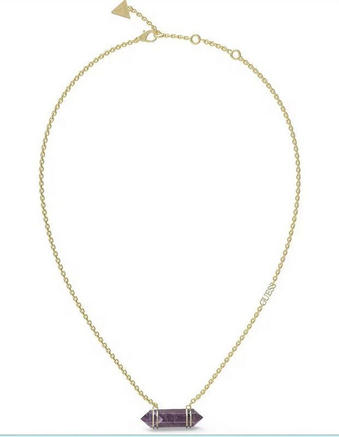 Naszyjnik damski Guess Good Vibes z ametystem JUBN03118JWYGAMT-U. Stalowy, ozdobny naszyjnik z zawieszką kamieniem naturalnym - Ametyst. Wyjątkowa ozdoba, która świetnie się sprawdzi jako dodatek do letnich stylizacji.Idealny naszyjnik na l.jpg