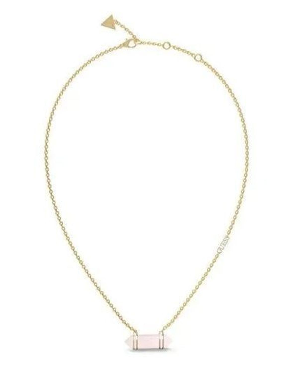 Naszyjnik damski Guess Good Vibes z białym kwarcem JUBN03118JWYGWHT-U. Stalowy, ozdobny naszyjnik z zawieszką kamieniem naturalnym - Biały Kwarc. Wyjątkowa ozdoba, która świetnie się sprawdzi jako dodatek do letnich stylizacji.Idealny naszy.jpg