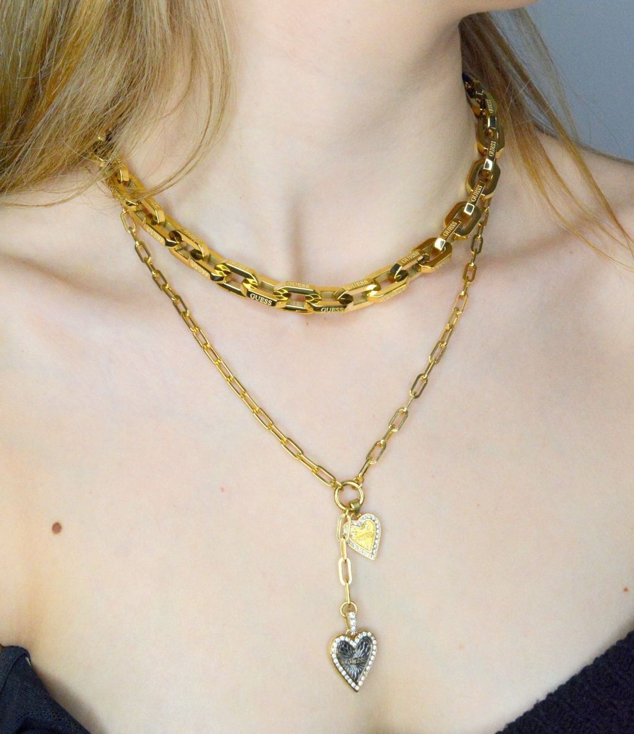 Złoty naszyjnik damski Guess Walentynkowe serca logo Guess JUBN03407JWYGRHT-U..jpg