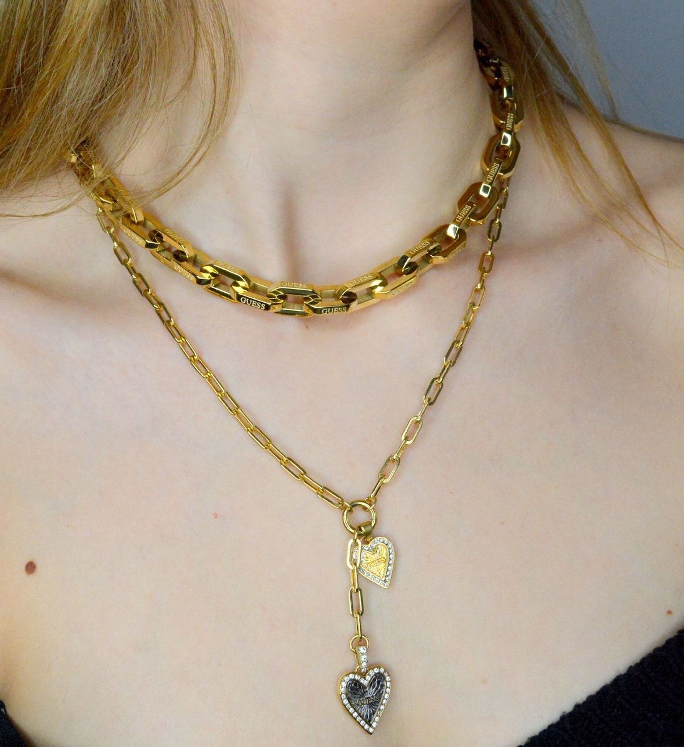 Złoty naszyjnik damski Guess Walentynkowe serca logo Guess JUBN03407JWYGRHT-U..jpg