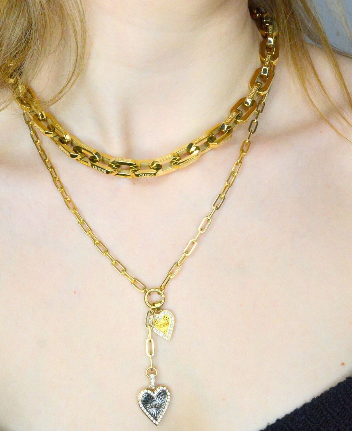 Złoty naszyjnik damski Guess Walentynkowe serca logo Guess JUBN03407JWYGRHT-U..jpg