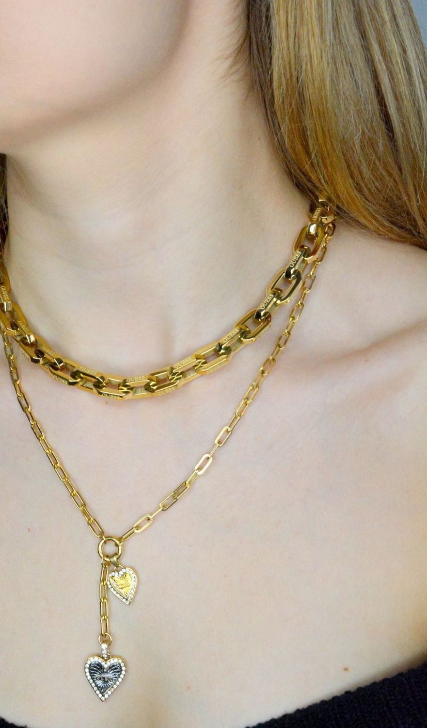 Złoty naszyjnik damski Guess Walentynkowe serca logo Guess JUBN03407JWYGRHT-U..jpg