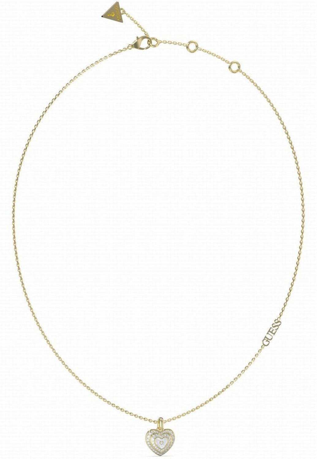 Odkryj naszyjnik GUESS Amami Serce JUBN04026JWYGWHTU – złoty, pozłacany model z sercem ozdobionym cyrkoniami. Regulowana długość 40,5–45,5 cm, wykonany z antyalergicznej 1.jpg