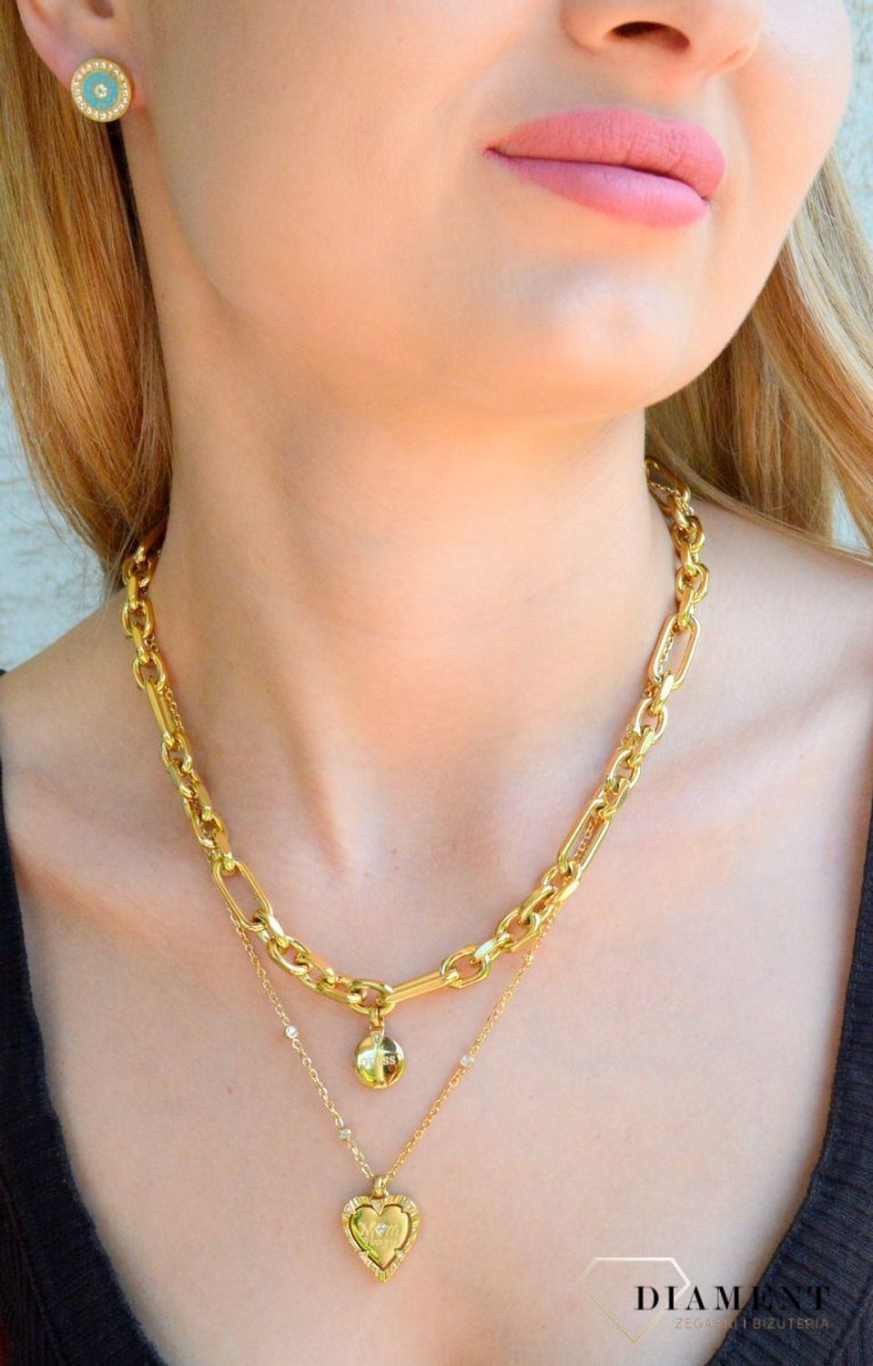 Naszyjnik damski podwójny GUESS JUBN04046JWYGT-U pokryty złotem z sercem ozdobionym cyrkoniami M♥m I love you.png