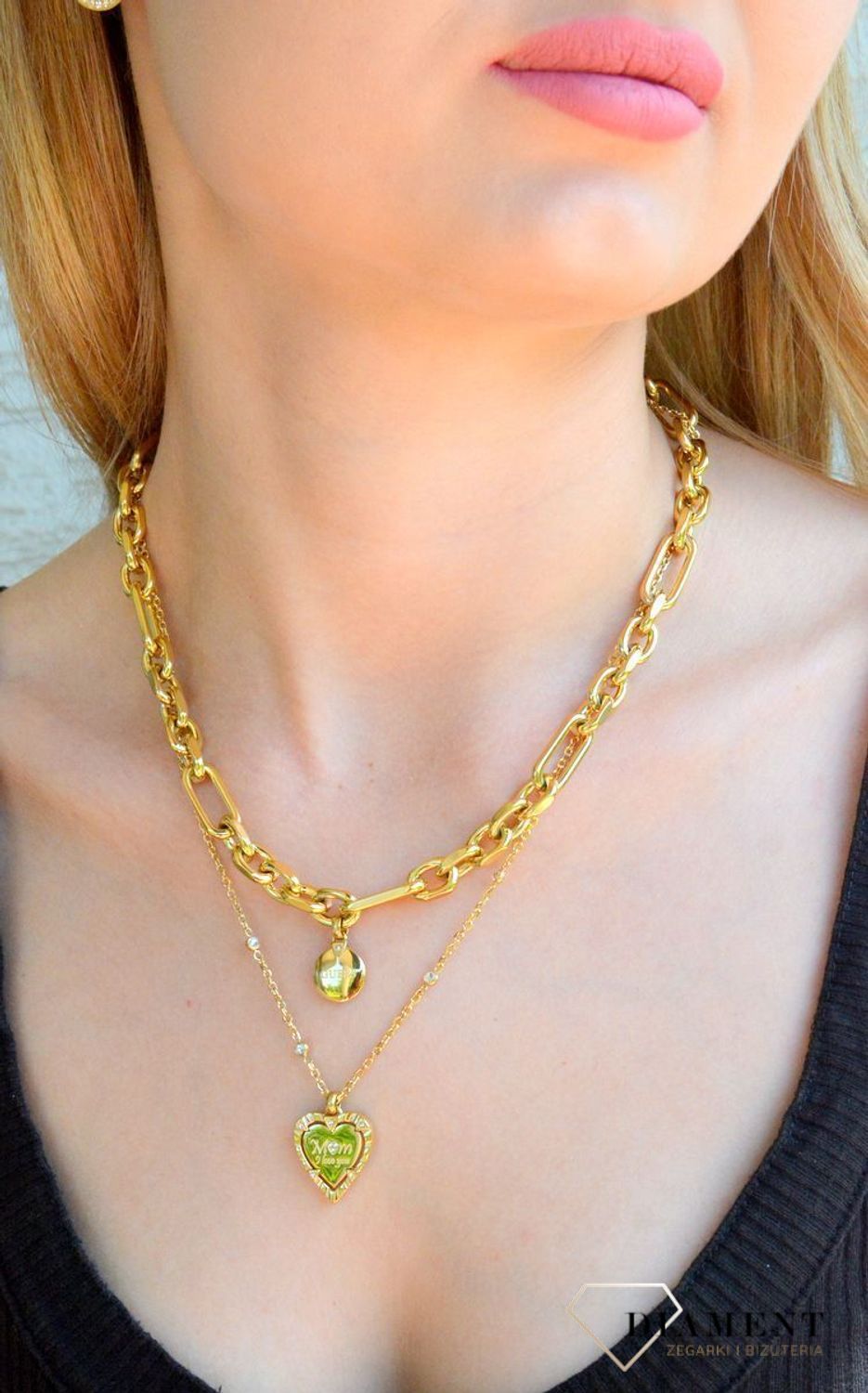 Naszyjnik damski podwójny GUESS JUBN04046JWYGT-U pokryty złotem z sercem ozdobionym cyrkoniami M♥m I love you.png