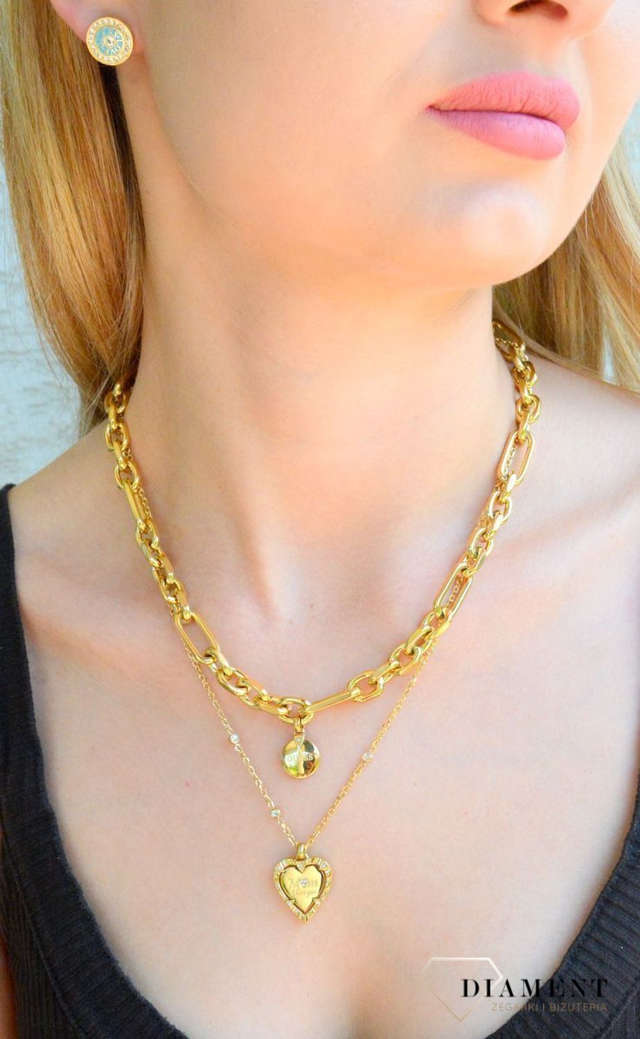 Naszyjnik damski podwójny GUESS JUBN04046JWYGT-U pokryty złotem z sercem ozdobionym cyrkoniami M♥m I love you.png