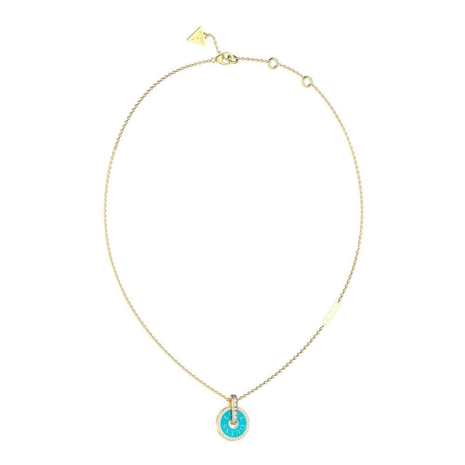 Naszyjnik GUESS pozłacany z okrągłą zawieszką Love Guess z niebieską emalią JUBN04077JWYGTQT-U.jpg