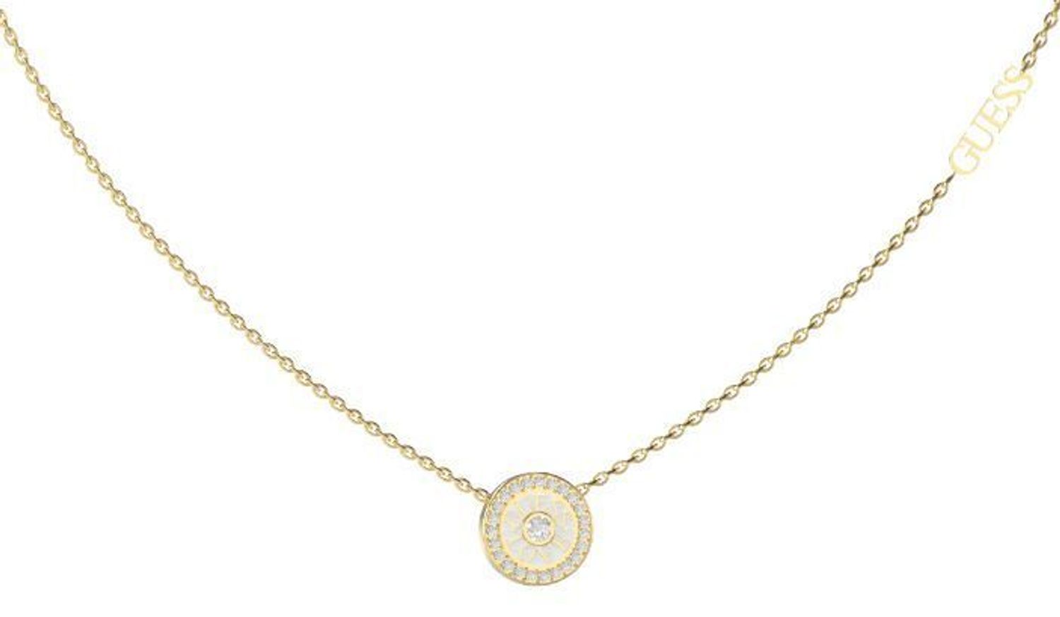 Naszyjnik damski Guess 💎 pozłacany stalowy  Okrągła zawieszka z logo i cyrkonią ✨ (2).jpg