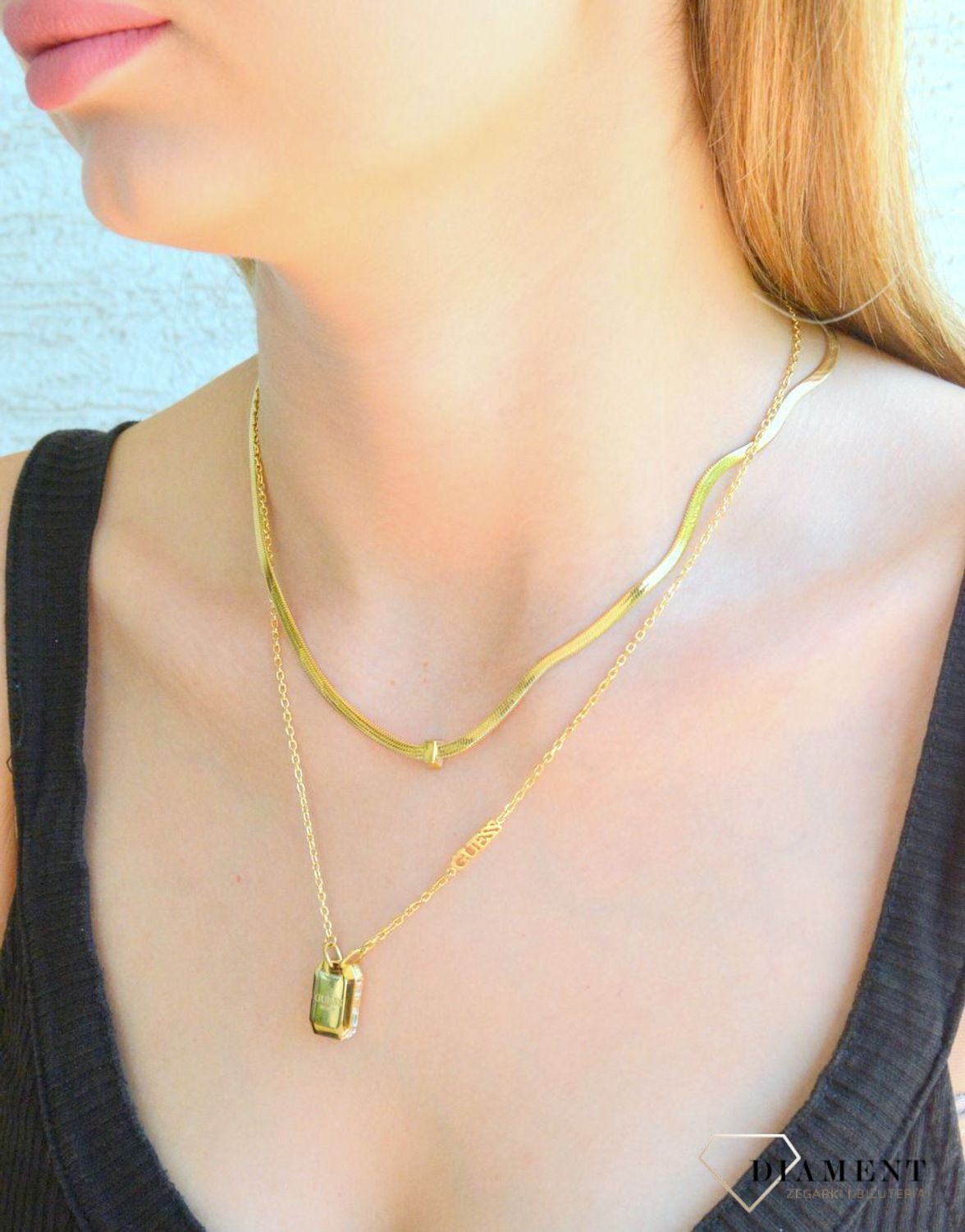 Naszyjnik damski Guess Hashtag Guess podwójny JUBN04257JWYGTU. Naszyjnik taśma, żmijka z Guess. Oryginalny naszyjnik marki Guess. Biżuteria Guess na prezent dla kobiety..jpg