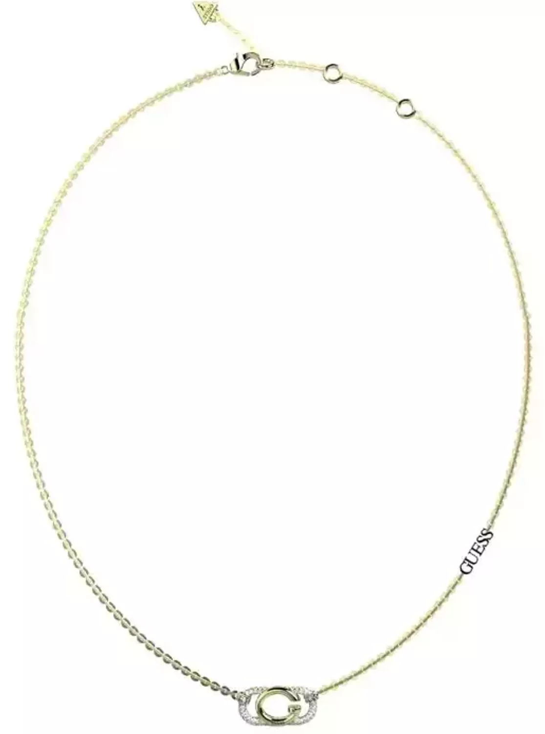 Naszyjnik GUESS cyrkonie JUBN04509JWYGTU Stalowy, naszyjnik składający się z łańcuszka z zawieszką ozdobioną logo marki Guess.1.webp