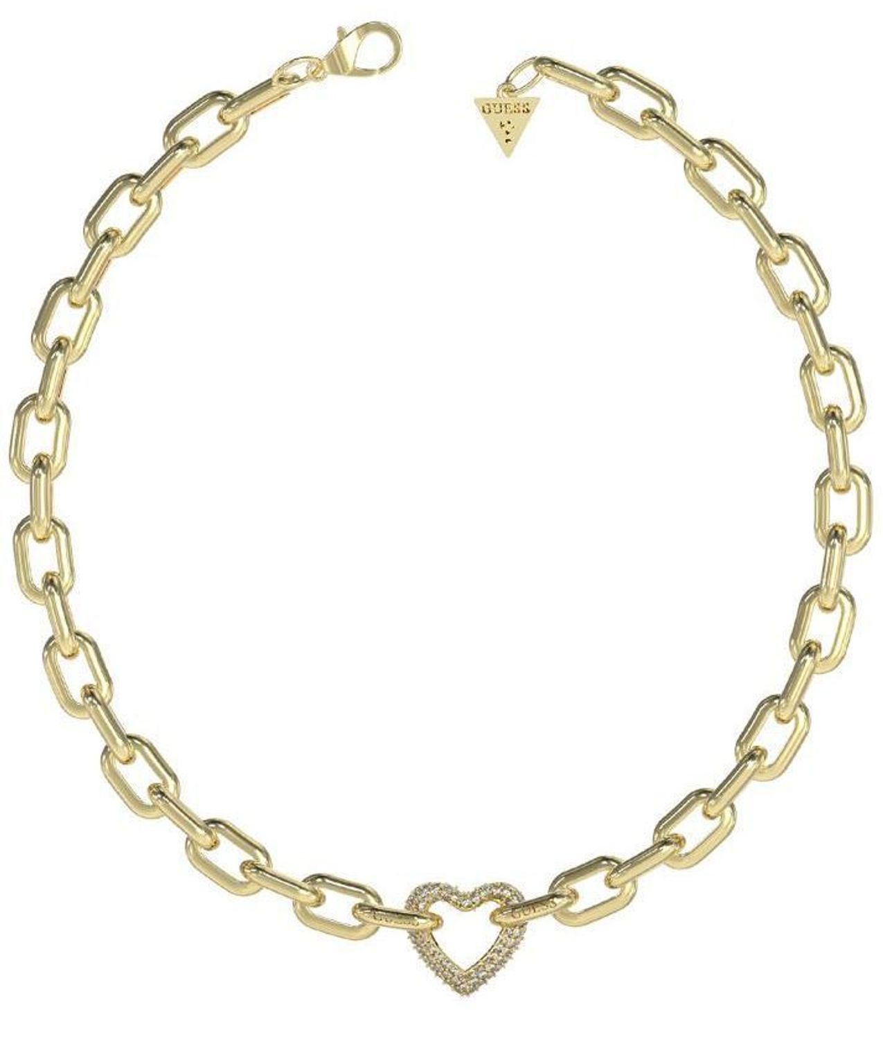 Naszyjnik damski Guess pozłacany 45 cm – gruby łańcuch z zawieszką serce w cyrkonią.jpg