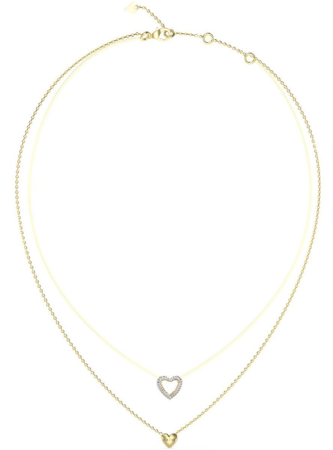 Naszyjnik damski Guess 💖 podwójny łańcuszek z serduszkami i cyrkonią – stal szlachetna.jpg