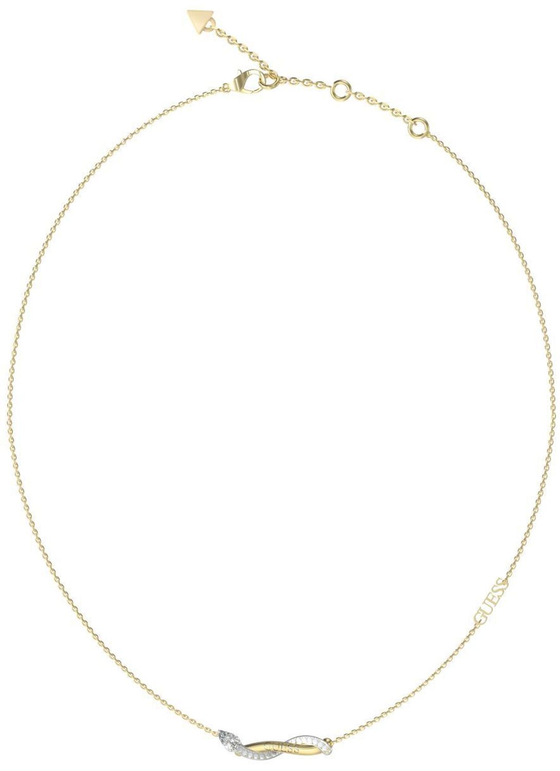 Naszyjnik GUESS JUBN05066JWYGRHT-U Stalowy, naszyjnik składający się z łańcuszka z zawieszką ozdobioną w cyrkonie z logo Guess. Wyjątkowa ozdoba, która świetnie się sprawdzi jako dodatek do eleganckich stylizacji1.jpg