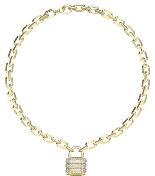 Pozłacany naszyjnik GUESS JUBN05415JWYGTU z zawieszką w kształcie kłódki i zdobieniem z kamieni. Wykonany ze stali szlachetnej, łączy elegancję i trwałość. Idealny na co dzień i wyjątkowe 1.jpg