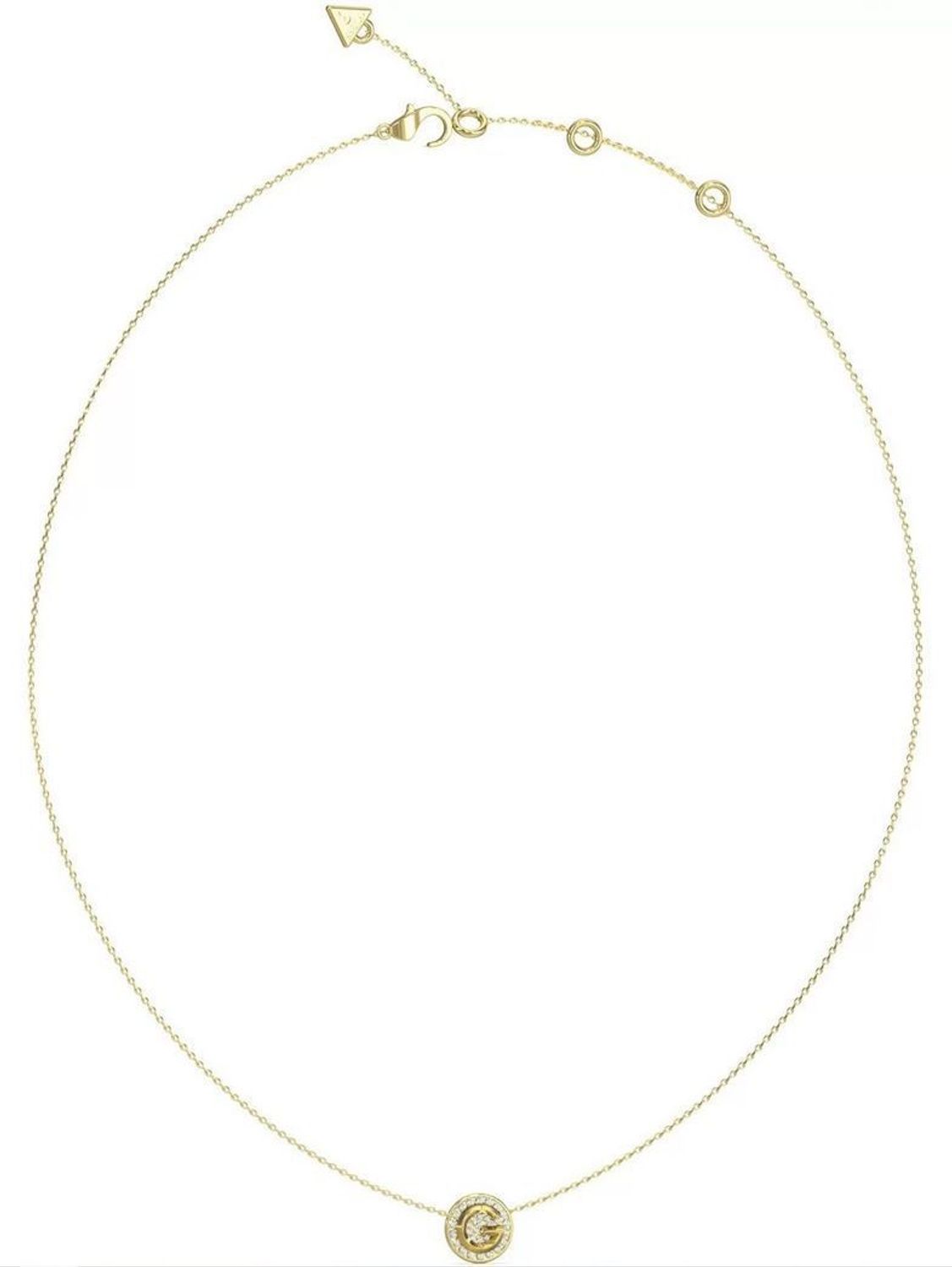 Odkryj naszyjnik GUESS JUBN05446JWYGTU – pozłacany model z zawieszką w kształcie kółka ozdobioną cyrkoniami. Wykonany ze stali szlachetnej 316L, nie zawiera niklu. Subtelna elegancja na każdą okazję.1.jpg