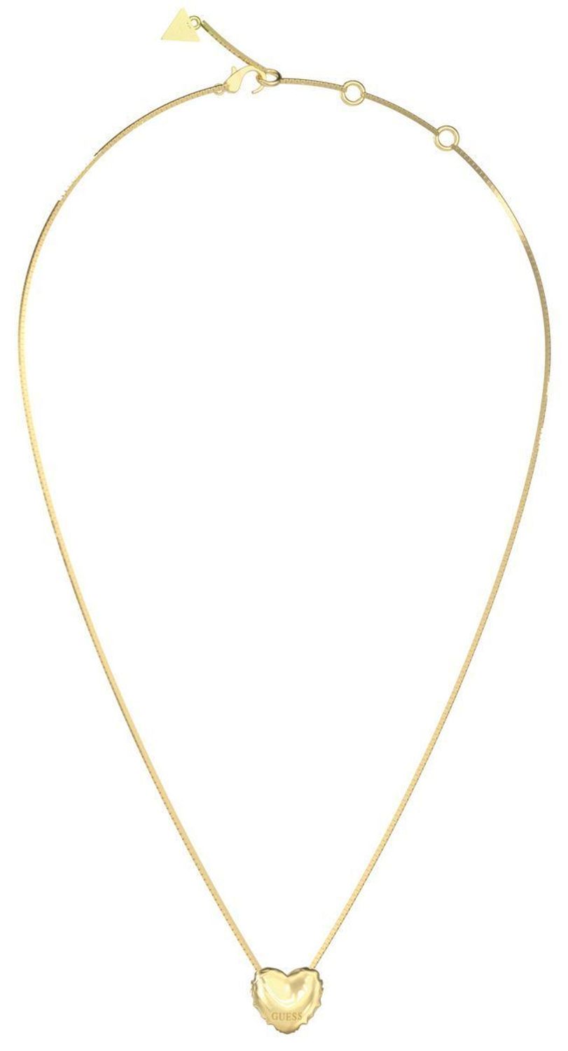 Pozłacany naszyjnik GUESS JUBN05541JWYGTU z zawieszką w kształcie serca i grawerowanym logo marki. Delikatny i elegancki dodatek, idealny na prezent dla kobiety ceniącej styl i ponadczasową1.jpg