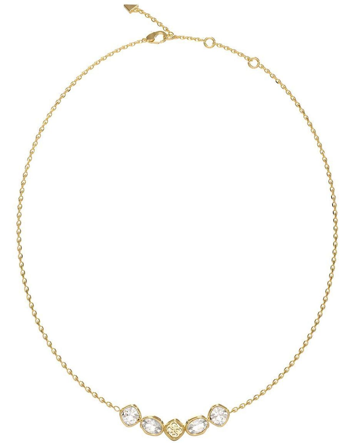 Naszyjnik GUESS JUBN05569JWYGTU z pozłacanej stali szlachetnej, ozdobiony cyrkoniami i logo GUESS. Stylowy dodatek o eleganckim i nowoczesnym charakterze – idealny na prezent 1.jpg