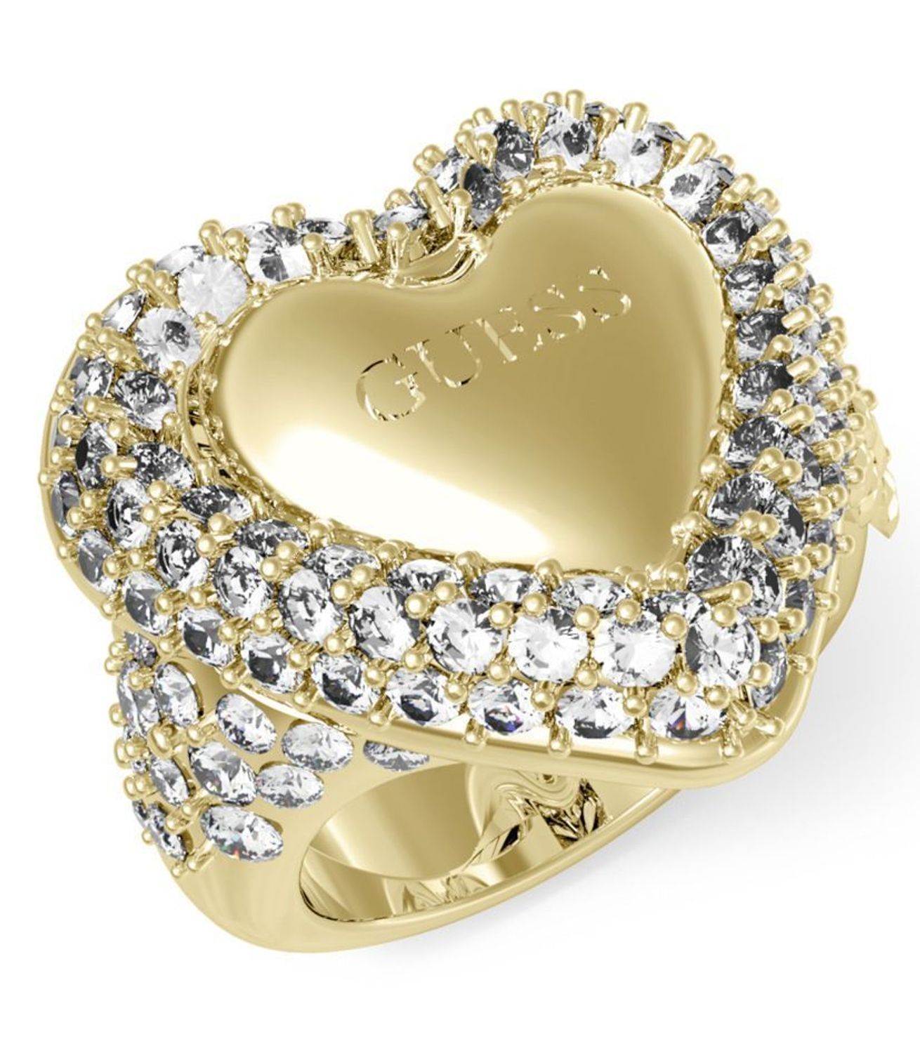 Szeroki pierścionek Guess z sercem i cyrkoniami – stalowy, rozmiar 16.jpg