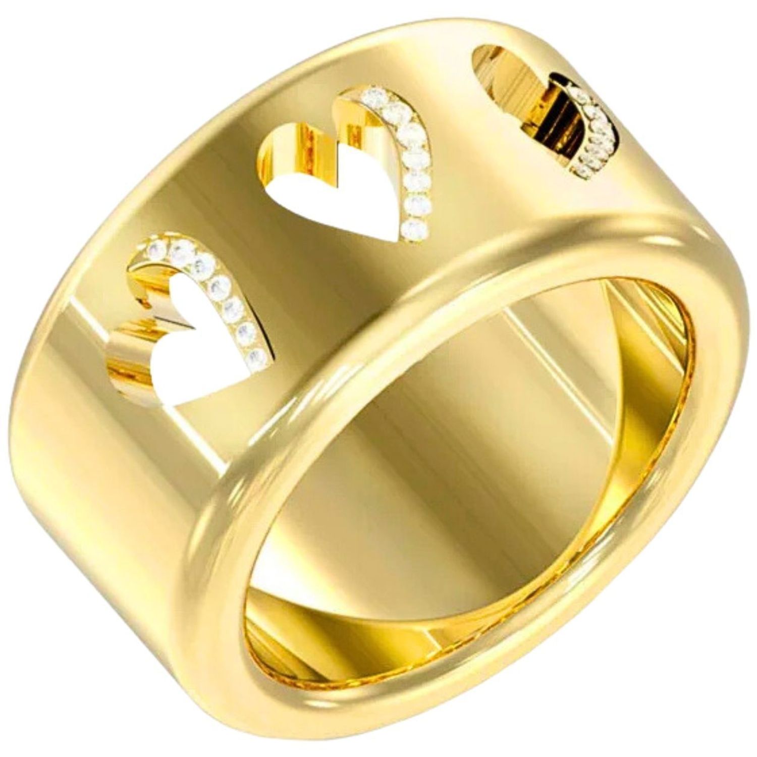 GUESS złoty pierścionek z trzema sercami i białymi cyrkoniami – szerok, rozmiar 18 ...jpg