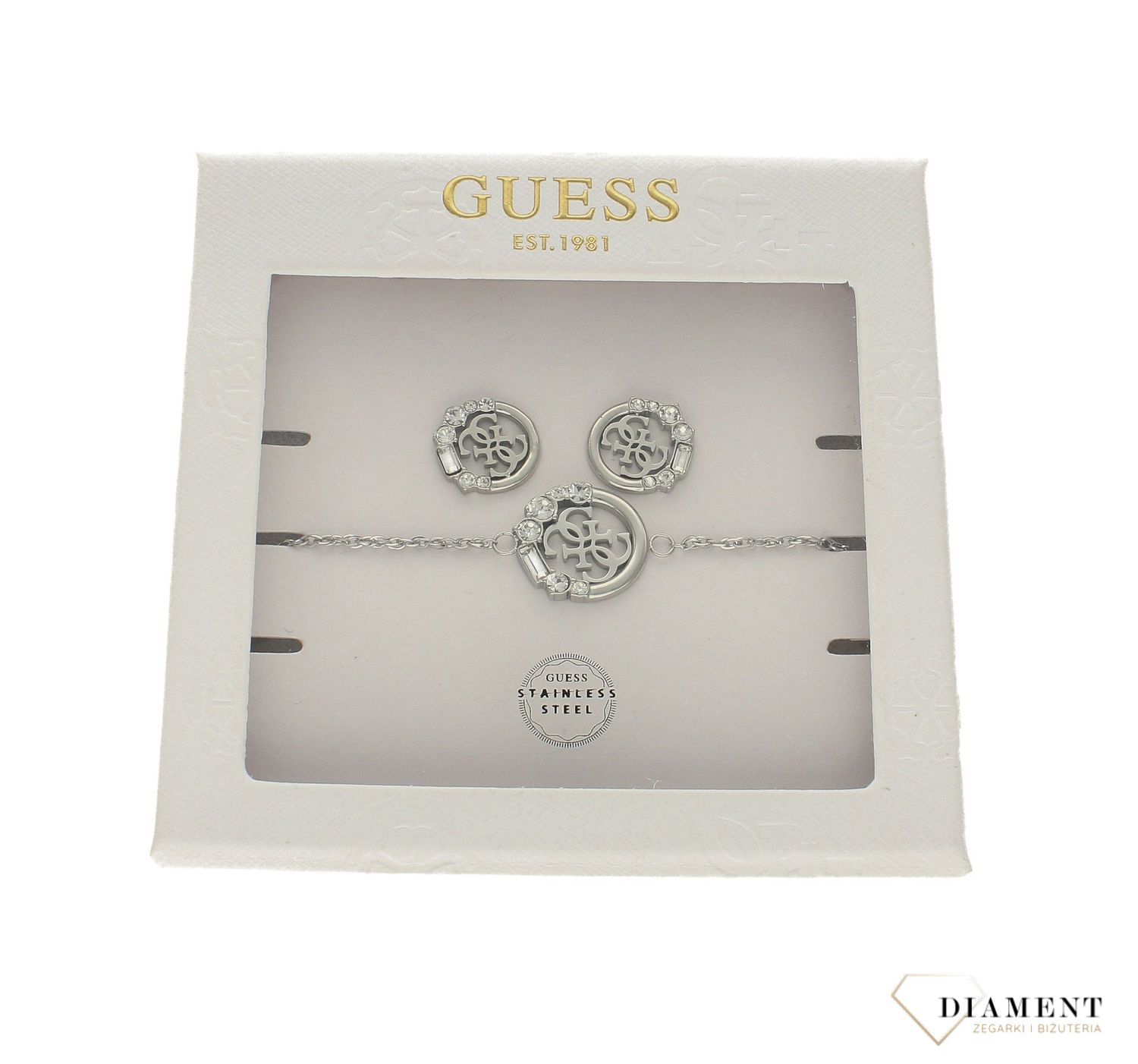 Komplet stalowy GUESS w kolorze srebrnym z cyrkoniami JUBS01016JWRHS ✓ Biżuteria GUESS ✓Komplet  Guess wykonany z najwyższej jakości stali w kolorze srebrnym 'Guess'✓ Oficjalny Sklep Online (2).jpg