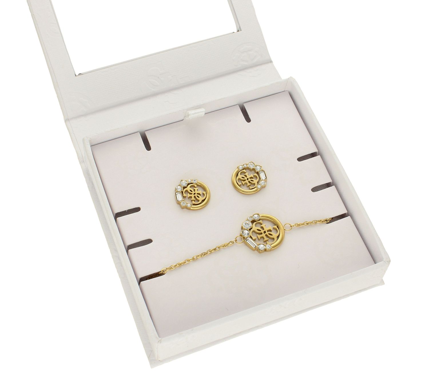 Komplet stalowy GUESS w kolorze złotym z cyrkoniami JUBS01016JWYGS✓ Biżuteria GUESS ✓Komplet Guess wykonany z najwyższej jakości stali w kolorz (1).jpg