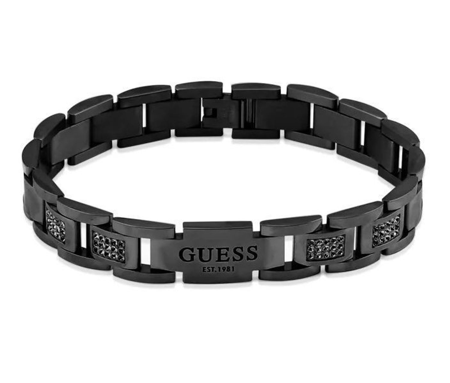 Bransoletka męska GUESS stalowa w kolorze czarnym JUMB01342JWGM.  Bransoletka męska Guess z elementem ozdobnym w formie prostych blaszek.  Bransoletka, która świetnie się sprawdzi jako.jpg