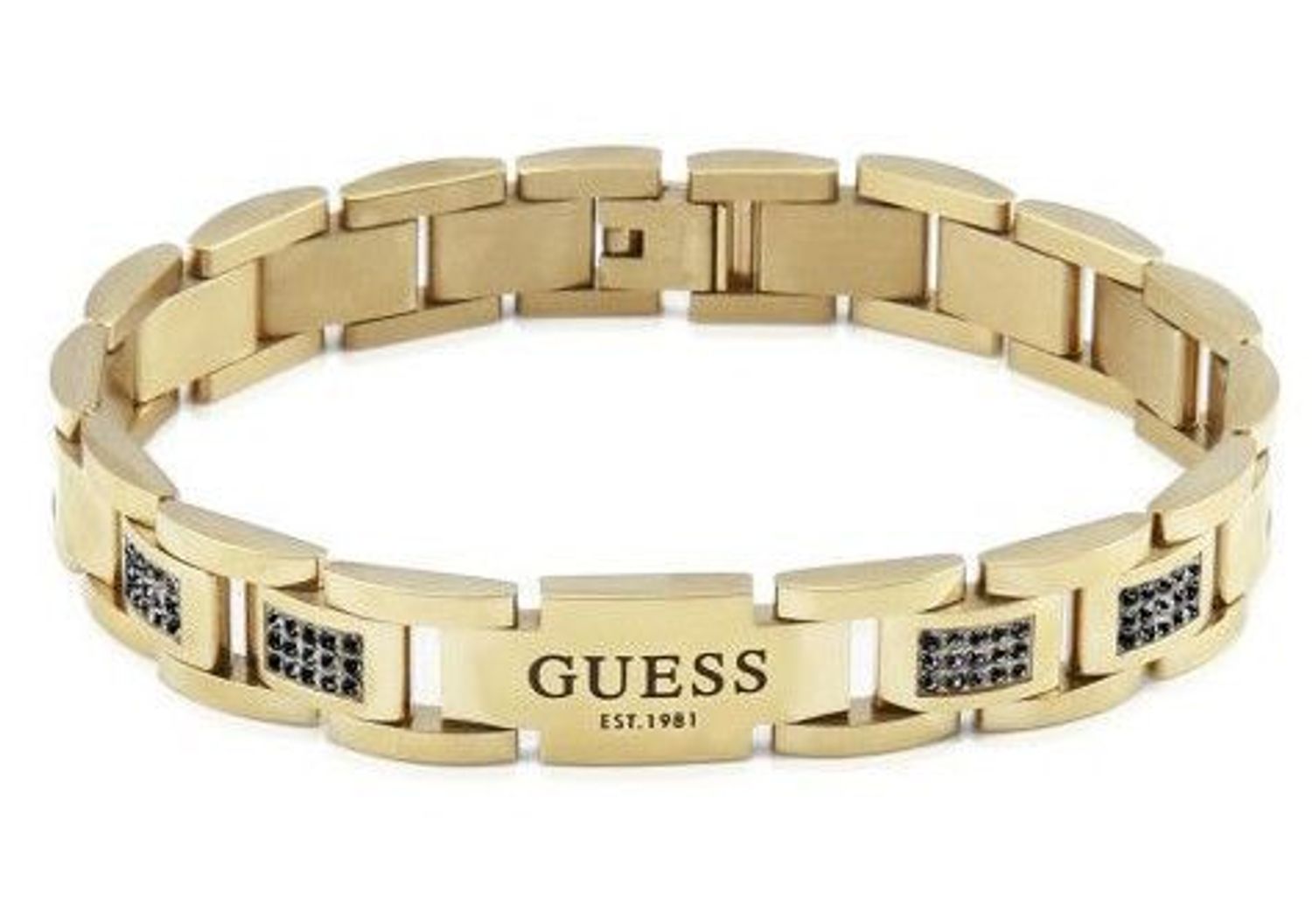 Bransoletka męska GUESS w kolorze złotym z czarnymi cyrkoniami JUMB01342JWYGBKTUL.  Bransoletka Guess w kolorze złotym z czarnymi cyrkoniami. Bransoletka męska GUESS w kolorze złotym..jpg