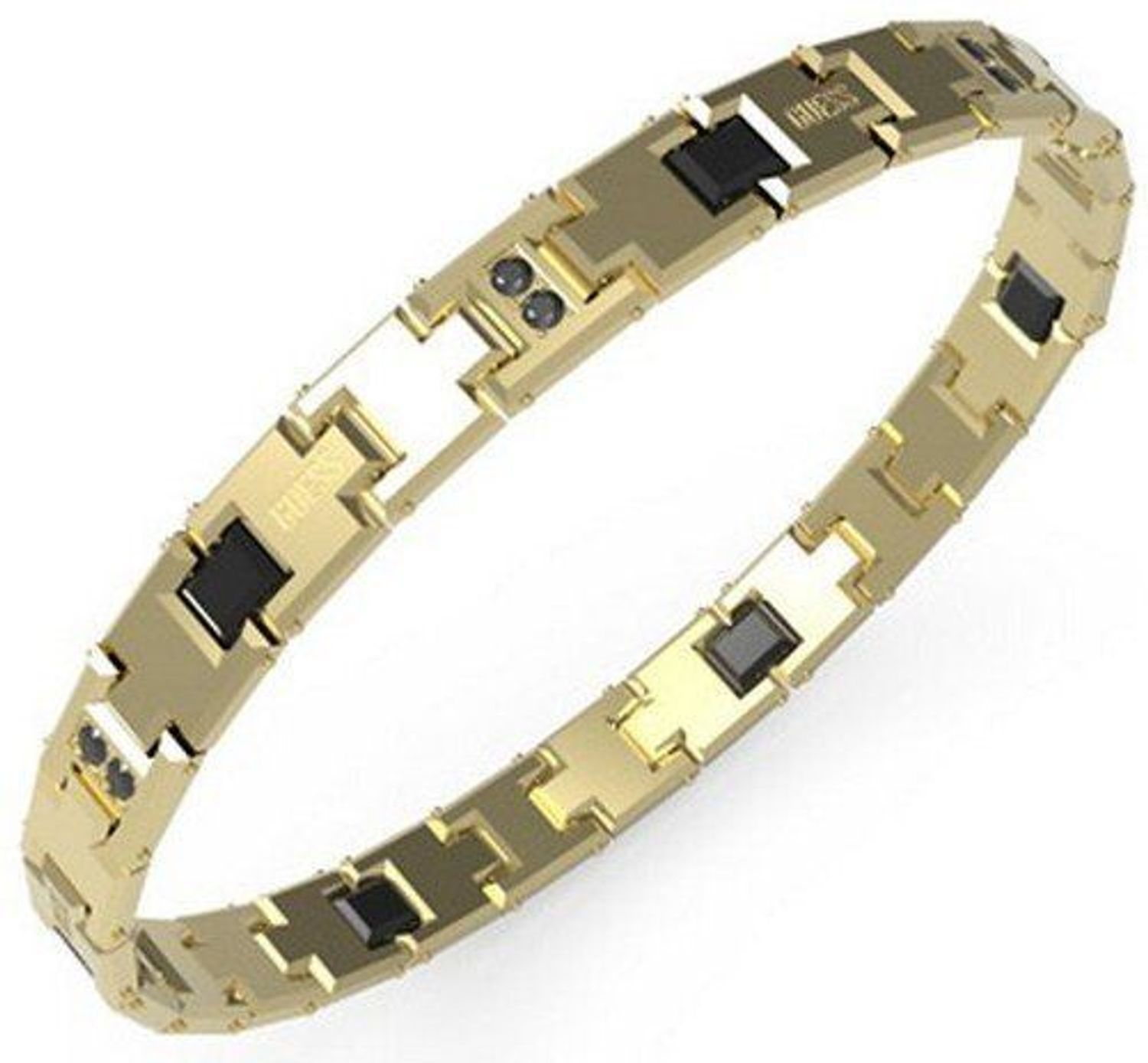 Bransoletka GUESS JUMB04036JWYGBKT-U Bransoletka wykonana ze stali szlachetnej ozdobiona logo Guess z cyrkoniami czarnymi. Bransoletka, która świetnie się sprawdzi jako dodatek do stylizacji, 1.jpg