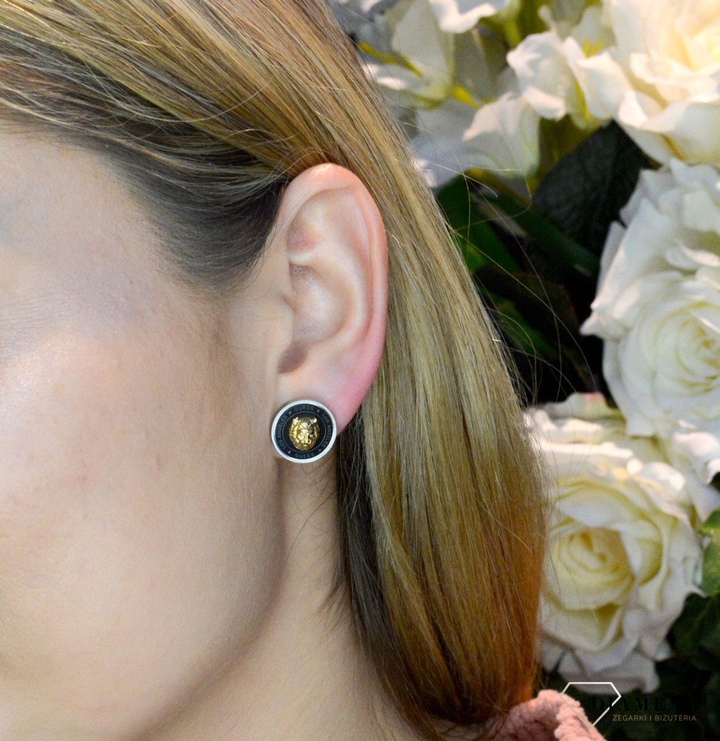 Kolczyki GUESS stalowe srebrno-czarne z logo  JUME01318JWSTYBT.jpg