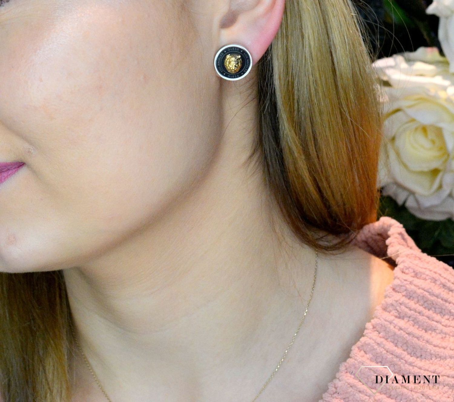 Kolczyki GUESS stalowe srebrno-czarne z logo  JUME01318JWSTYBT.jpg