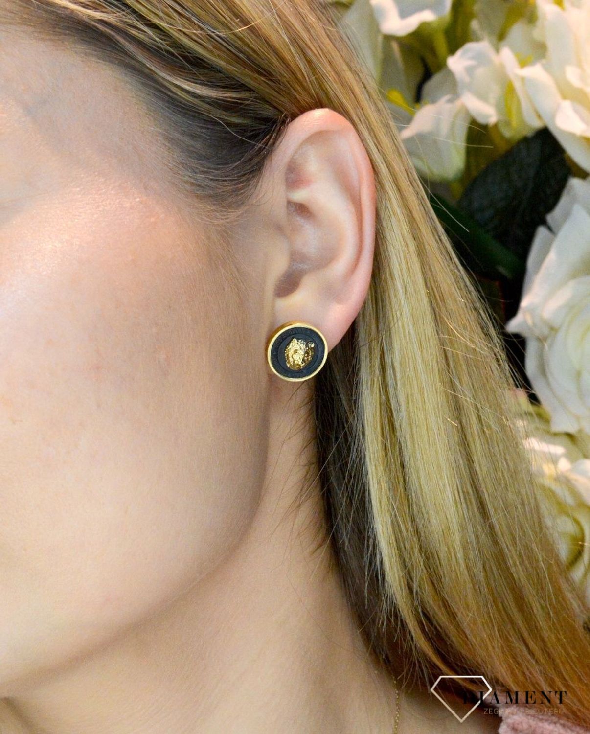 Kolczyki GUESS stalowe złoto-czarne z logo JUME01318JWYGYBT.jpg