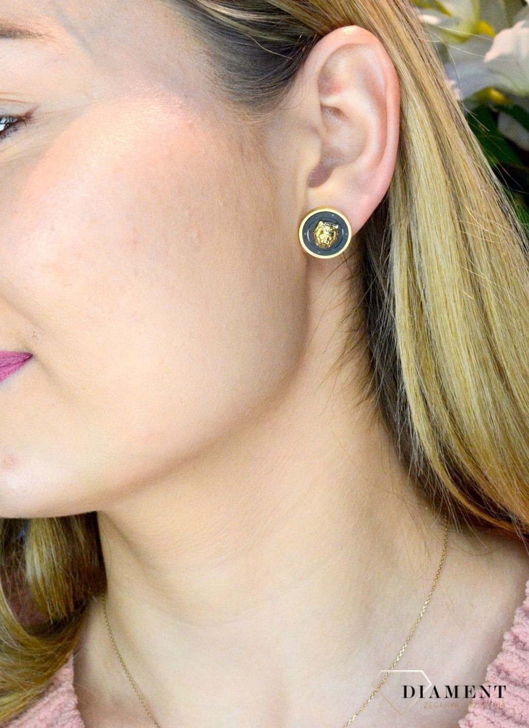 Kolczyki GUESS stalowe złoto-czarne z logo JUME01318JWYGYBT.jpg