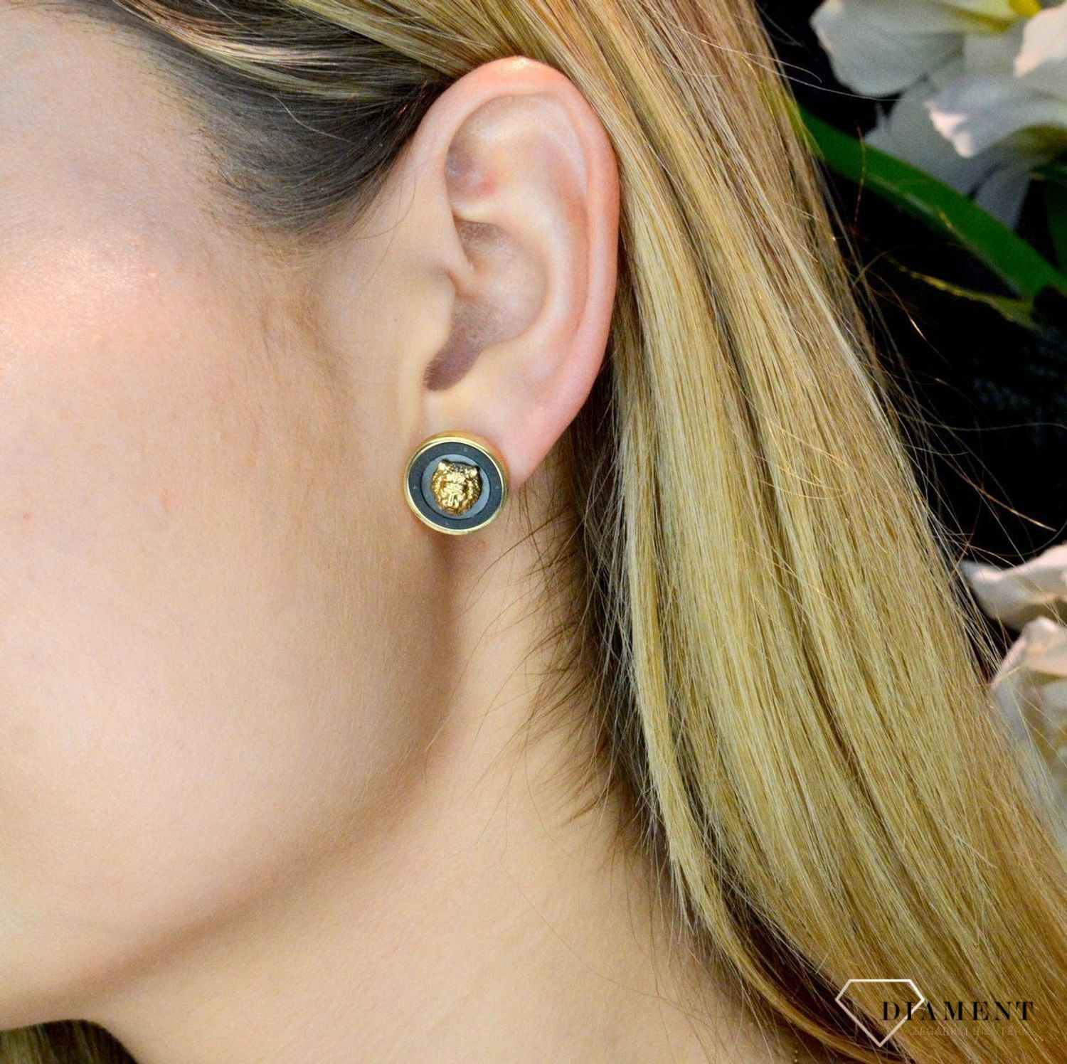 Kolczyki GUESS stalowe złoto-czarne z logo JUME01318JWYGYBT.jpg