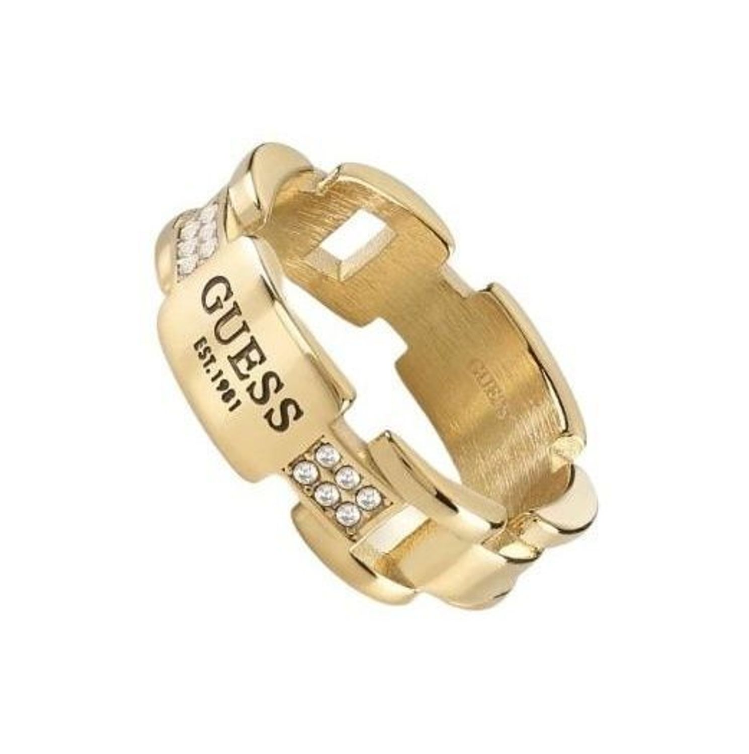 Pierścionek męski GUESS JUMR01344JWYG. Stalowy pierścionek męski pozłacany w formie obrączki. Pierścionek został ozdobiony w modny sposób czytelnym napisem GUESS . Pierścionek został wykonany z najwyższej jakości stali w kol (3).jpg