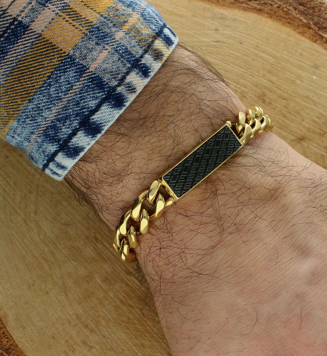 Bransoletka męska GUESS stalowa pancerka blaszka logo Guess JUXB03224JWYGBKS.jpg