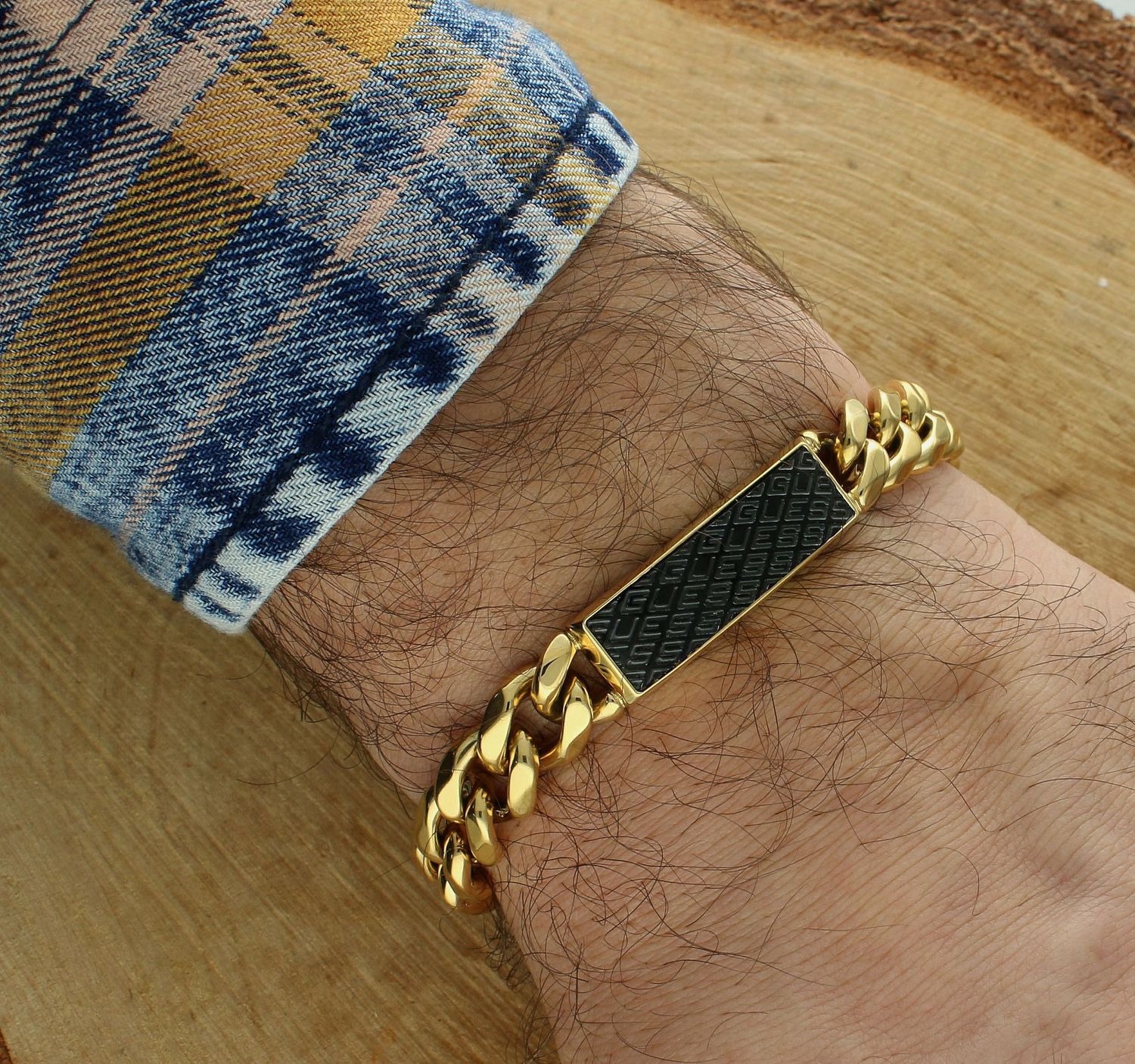 Bransoletka męska GUESS stalowa pancerka blaszka logo Guess JUXB03224JWYGBKS.jpg