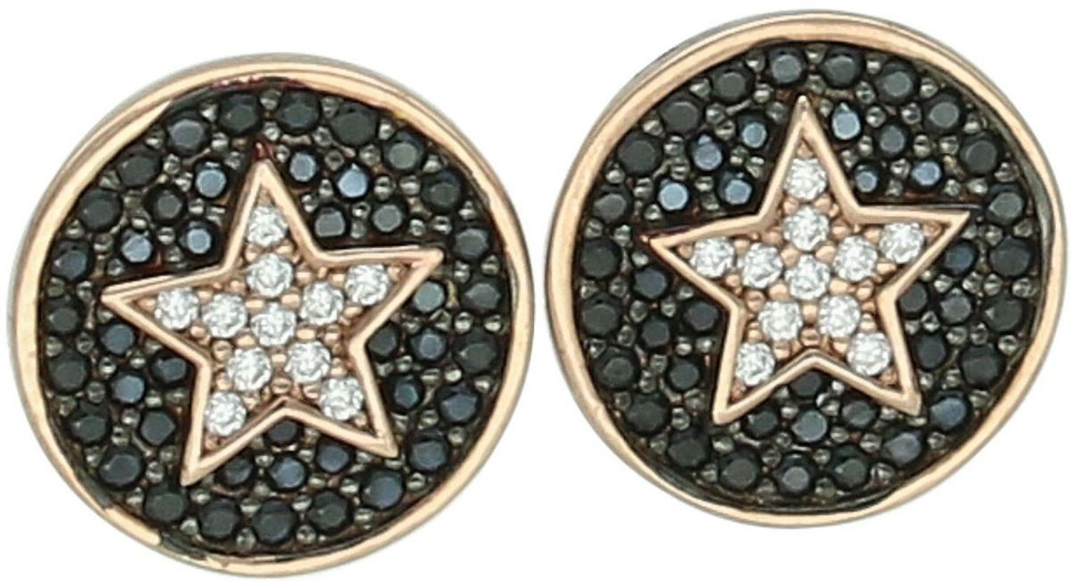 Eleganckie pozłacane kolczyki ze srebra próby 925 z czarną cyrkonią i gwiazdą z białych cyrkonii. Uniwersalny i efektowny dodatek do codziennych i wieczorowych stylizacji.1.jpg